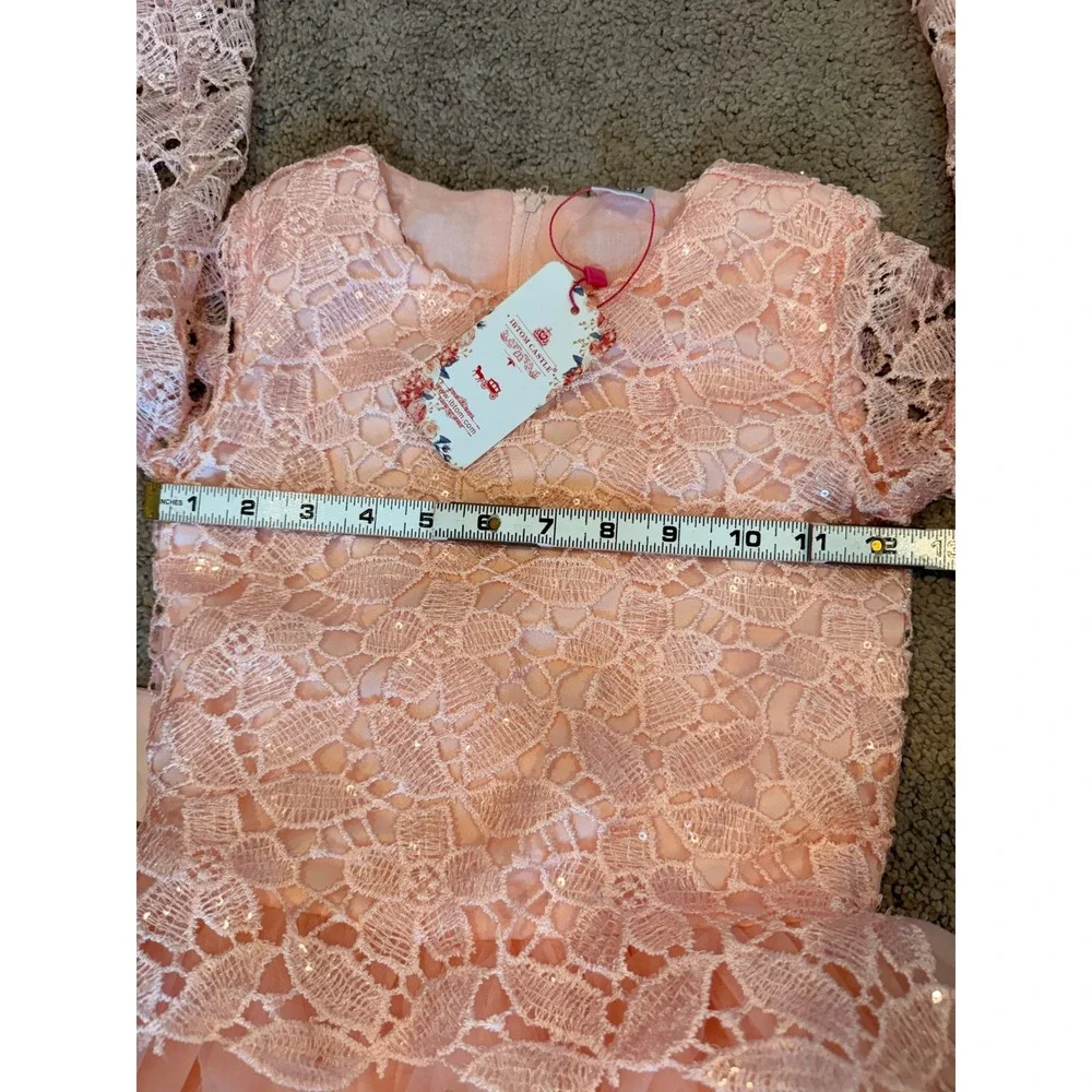 Ibtom Castle Girls Peach Pink Lace Tulle Sequin Flower‎ Girl Pageant Dress 130